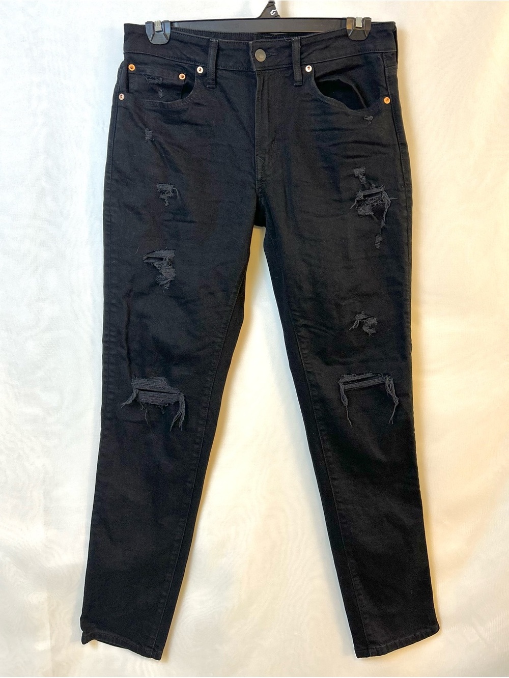 American Eagle Men’s Black Ripped Athletic Skinny Fit Jeans 32X32